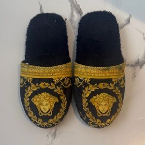 Versace Black and Gold Medusa House Slippers